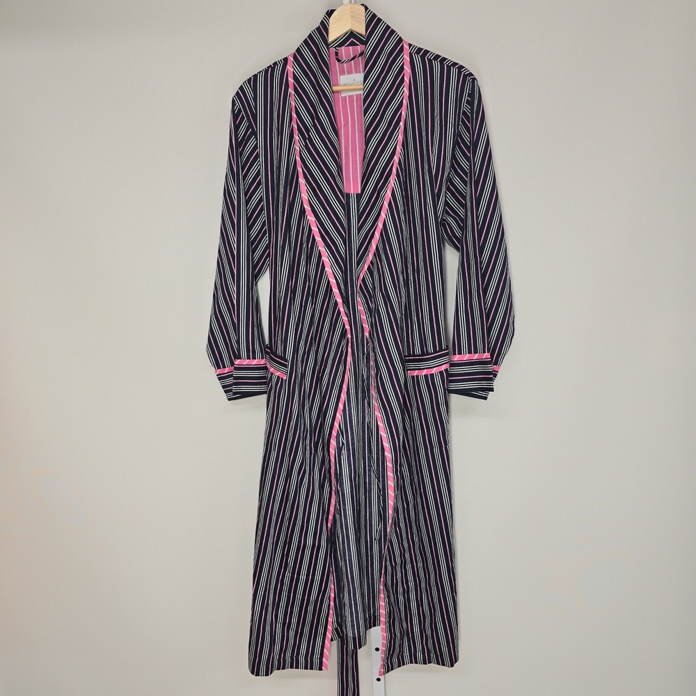 Allison‎ Rhea Womens Striped Cotton Robe Navy Pink White One Size OS Long Sleeve